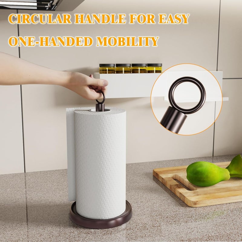 HZE Oil Rubbed Bronze Paper Towel Holder Countertop, Bronze Kitchen Accessories Decor, Stainless Steel, Weighted Base, One Hand Tear Paper Towel Stand with Ratchet System for Kitchen Farmhouse Essentials - Image 3